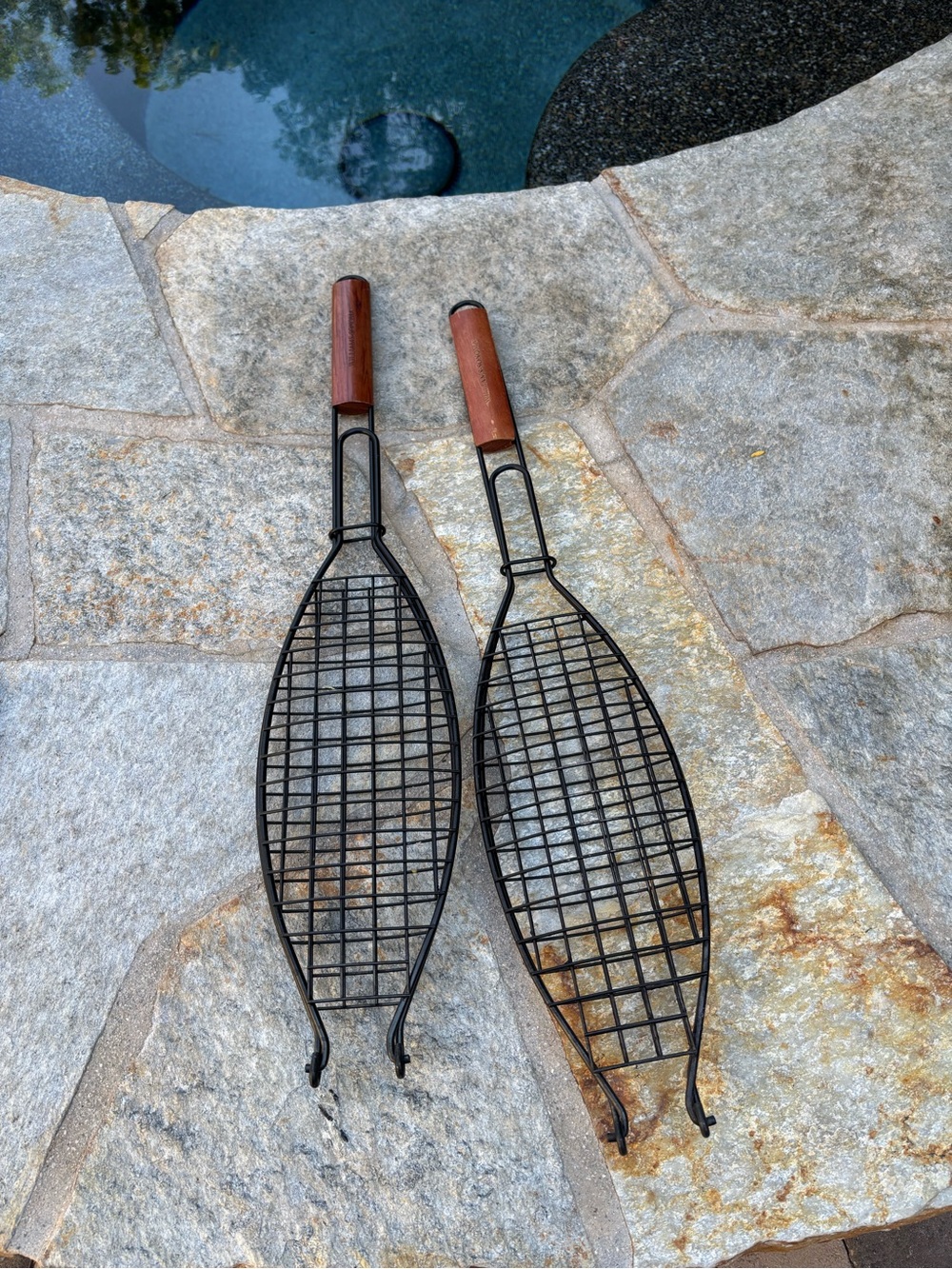Willam Sonoma Black Fish & Seafood Grill Basket with Wood Handle - Set of 2
